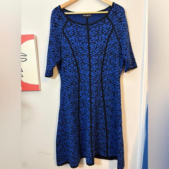 Host Pick* Karl Lagerfeld XL Blue Abstract Midi Dress - Picture 5 of 5